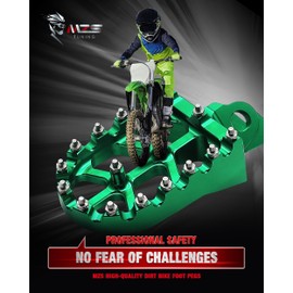 MZS Dirt Bike Foot Pegs, CNC Motocross Footpeg MX Footrest Pedal Green Compatible with KLX140 KLX140G 08-24 / KX65 00-24 / KX80 98-00 / KX85 01-24 / KX100 98-20 / KX112 22 / RM65 03-05 / RM100 03