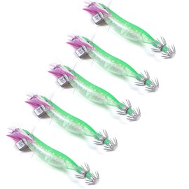 FOLANDO 5pcs Luminous Saltwater Fishing Lures, Shrimps Fishing Squid Jig Lures Shrimp Squid Bait Artificial Spinner Lures for Freshwater and Saltwater