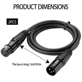 XLR Cable 3 m Male to Female, XLR Male 3-Pin Microphone Cable for Audio and Sound Equipments, Flexible Durable Cable for Studio, Mixers, Speakers and Microphones, Pack of 2
