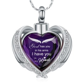 Imrsanl Angel Wing Heart Urn Pendant Necklaces for Women Girls Crystal Birthstone Cremation Jewelry Urns for Human Ashes Memorial Locket Keepsake Jewelry, Stainless Steel, stainless steel