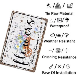 Garden Flowers Market Tin Signs Vintage Fresh Flower Tin Sign Stems Blooms Seeds Signs Retro Farmhouse Porch Patio Decor 8x12 inches