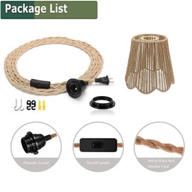 Boho Plug in Pendant Lights Hanging Lamps with Plug in Cord, Ceiling Lamp Rattan Round Lamp Shade On-Off Switch Bohemian Decor for Hanging Plant Shelf Shelves Bedroom Living Room Corner