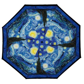 RainCaper Windproof Auto Open/Close 43" Coverage Folding Travel Umbrella Fine Art van Gogh Starry Night Reinforced Rib Travel Umbrella w/Matching Sleeve