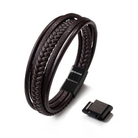 SERASAR Leather Bracelet for Men - Male Bracelets Brown Cowhide Gift-Box Braided Wristlet Stainless Steel Jewelry Wrist-Band Cuff Wrap Rope Bangle Dad Man Pulseras para Hombres Cuero Regalo