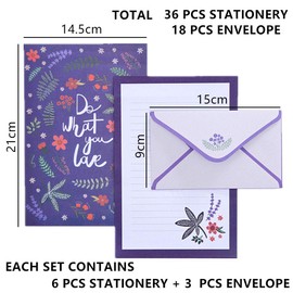 36 Pcs Lovely Letter Paper Lined Stationery Paper with 18 Pcs Envelope Writing Letter Paper Stationary Set for Office Home School (36)