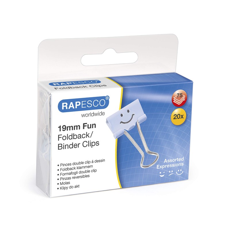 Rapesco 1350 19 mm Fun Foldback Clips, Powder Blue, Pack