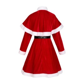 iunoket 4 Pcs Claus Costume Set Christmas Outfits for Women Mrs Claus Including Santa Dress Cape Cloak Santa Hat Belt Cosplay