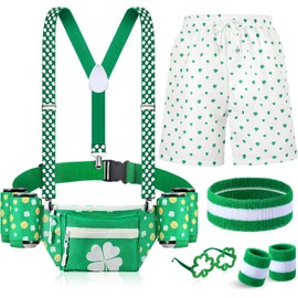 10 Pcs St. Patrick's Day Accessory Set Shamrock Fanny Pack with Drink Holder Suspenders Shamrocks Short for St. Patrick Party(Clover,XXL)