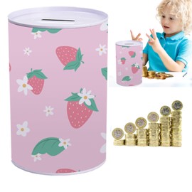 Metal Piggy Bank for Girls - Strawberry and Fruits Design Money Bank - Perfect Holiday or Birthday Gift - Secure Savings and Lucky Summer Money Holder - 14cm Size