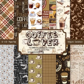 DESEACO Vintage Coffee Scrapbook Paper Pad 6x6–Coffee Themed Pattern Paper For Scrapbooking CardStock Craft, Decorative Craft Origami Paper Junk Journal, Single-Sided Decopodge Paper Supplies-24Pcs