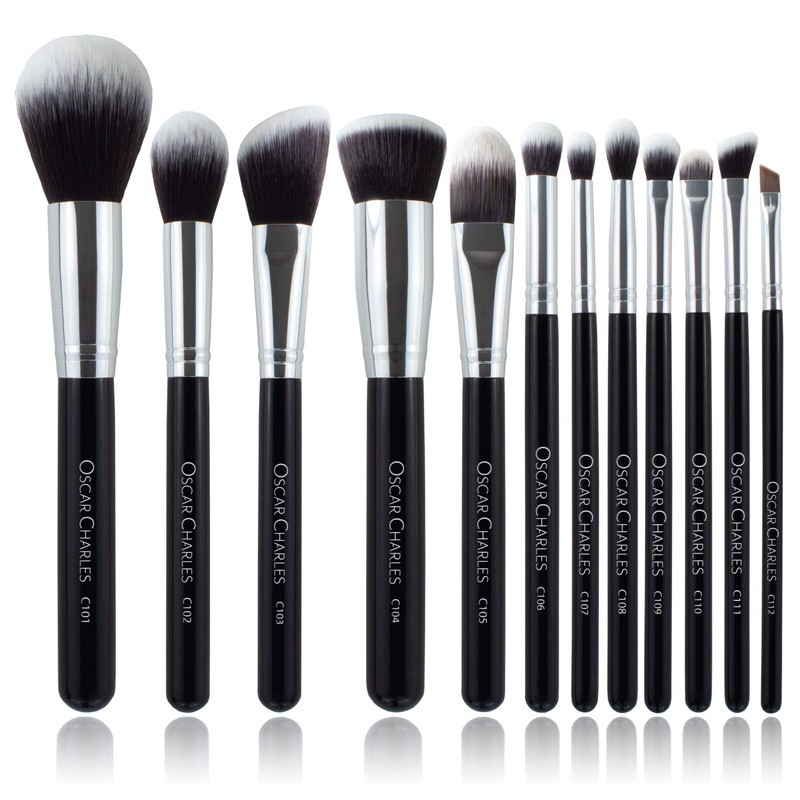 Oscar Charles Professional Makeup Brush Set 12 Pieces {Silver}