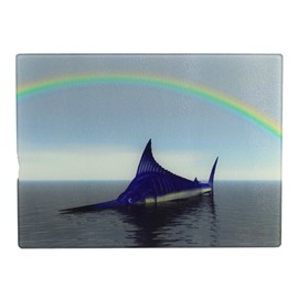 Nautical Tropical Imports Cutting Board Marlin with Rainbow Tempered Glass 15 by 11 Inches