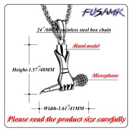 Fusamk Hip Hop Music Titanium Steel Microphone Tag Pendant 24" Chain Necklace(White)