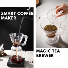 Smart Coffee Dripper and Filters, Large 20 oz, Safe BPA Free Plastic, Coffee & Tea maker Dripper, Coaster and Lid (Clear)