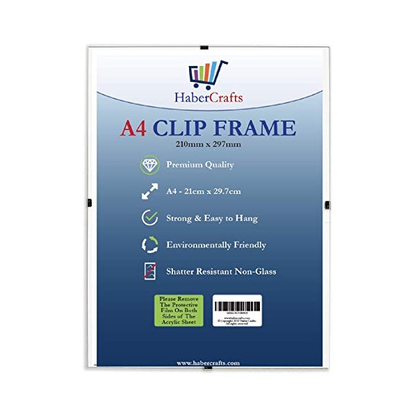 A4 Clip Frames Picture Photo Frame Wall Hanging Strong Glass Free Frameless Clear Frame for Posters Certificates Photographs Comics Lightweight 210mm x 297mm (A4 Clip Frame - 1 Frame)