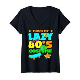 Womens This Is My Lazy 80s Costume Vintage Colorful Retro 1980's V-Neck T-Shirt