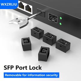10Pcs SFP Port Lock with 1 Keys,Switch Port Lock/Fiber Port Security Plug,SFP Dust Cap to Prevent Unauthorized Access,Suitable for Data Centers, Server Room,Desktops,Laptops,etc. (Black)
