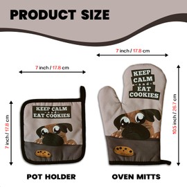 GOSJINNK Funny Cookies Oven Mitts and Pot Holders（Set of 2） Keep Calm and Eat Cookies Heat Resistant Kitchen Mitts Silicone Non-Slip Oven Mitts Novelty Baking Gifts for Baker Chef Friend Cookie Lover