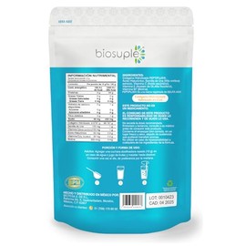 BIOSUPLE | Colágeno Hidrolizado adicionado con Ácido Hialuronico, Semilla de uva, Biotina, Vitamina C y E | Polvo 300 g, sabor Natural – Suplemento Al