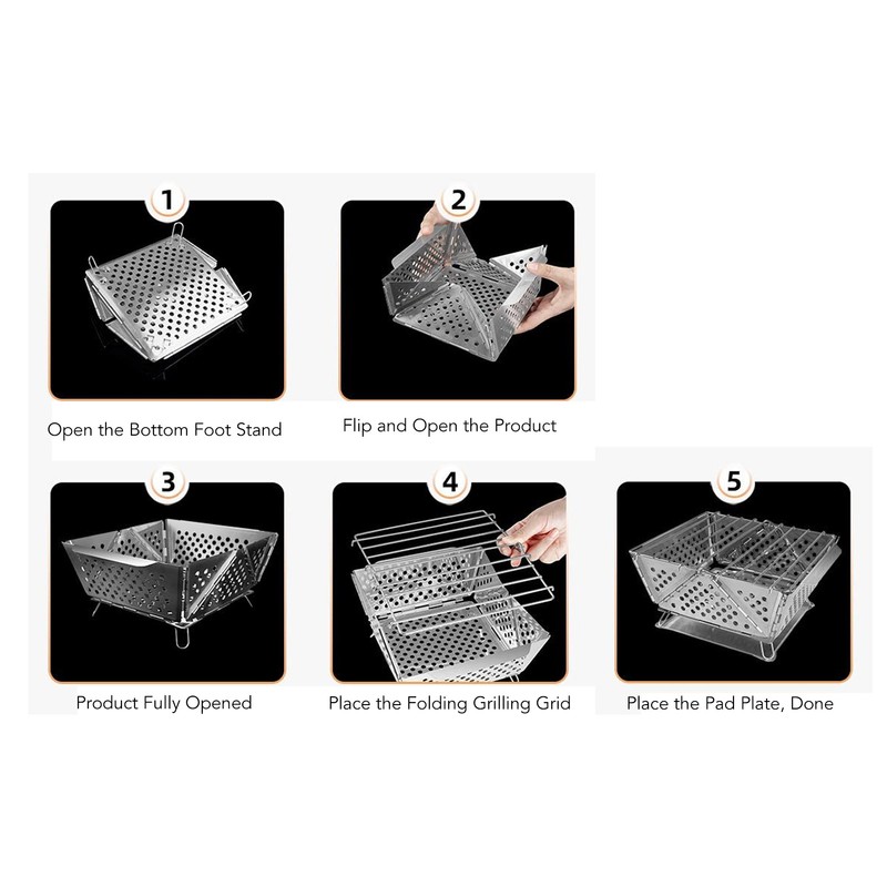 Foldable Portable Charcoal BBQ Grill Stainless Steel Folding Barbecue Grill