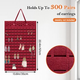 Yanmucy Earring Holder Organizer Hanging Holds up to 300 Pairs Wall Mount Jewelry Storage Earring Holder for Girls and Women (Red)