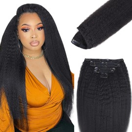 IDN BEAUTY Clip in Hair Extensions Real Human Hair Kinky Straight 120g Natural Black Double-layer Lace Clip In for Black Women Soft Breathable Lace Invisible Seamlessly Blending 7pcs 18 Inch