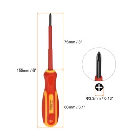 sourcing map VDE Insulated Screwdriver 1000V PH0 x 75mm CR-V Magnetic Electricians Phillips Head Screwdrivers with VDE Handle
