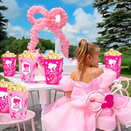 JeVenis Pink Girl Popcorn Box Decoration Pink Popcorn Boxes Pink Candy Boxes Let's Go Party Gift Box Pack of 12