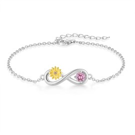STARCHENIE 925 Sterling Silver Sunflower Bracelet Adjustable Infinity Birthstone Bracelet for Women October Pink