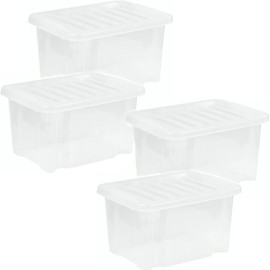 Buystarget 4X 13L Storage Boxes with Clear Lids Plastic Storage Containers Strong BPA Free Stackable Box Non Toxic Multipurpose Kitchen Food Home Office Classroom Toys Shoes Tidy Shelf Organisation