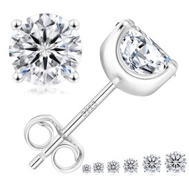 KRKC 0.6-3ct Moissanite Stud Earrings, Lab Created Diamond Stud Earring for Women, D Color VVS1, S925 Sterling Silver, Hypoallergenic,14K White Gold, Jewelry Gifts for Women (White Gold, 5mm(1.0ct))
