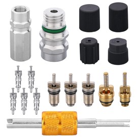 BOXOB 17pcs Air Conditioning Valve Core Kit, Car Seal Cap Valve Removal Kit with Disassembly Tool A/C Refrigeration System Repair Accessories for Air Conditioning Line Maintenance