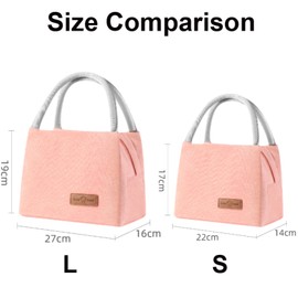 Lunch Bags Cooler Tote for Women Men Kids, MH MOIHSING Portable Insulated Thermal Lunch Tote Bag, Leakproof Lunch Box Canvas Cold Food Container for Office Work School Picnic, Travel Lunchbox - Pink