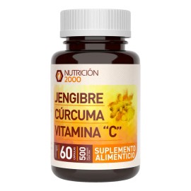 Jengibre Cúrcuma Y Vitamina C 60 Cápsulas Nutrición 2000 Sabor Sin Sabor
