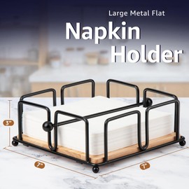 MOLEDINO Metal Napkin Holder Black with Wooden Base for Bar, Modern Napkin Holder, Iron with Weighted Bar, Napkin Stand, Space Made of Cast Iron for Outdoor Cocktail Bistro