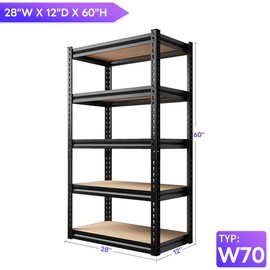 Raybee Furniture 72" H Garage Shelving,Heavy Duty 2000 LBS Storage Shelves,Adjustable 5 Tier Metal Storage Rack for Garage Basement Pantry Kitchen - Size: 28"Wx12"Dx60"H