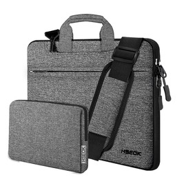 Hseok Slim Laptop Shoulder Bag 13-14 inch HandBag with Small Case Compatible with MacBook Pro 14" M4/M3/M2/M1 2025-2021, 13.3" Mac Air/Pro, XPS 13/14 and Most 13"-14" Notebooks,Gray-black