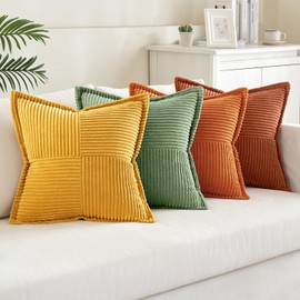 MIULEE Set of 4 Corduroy Velvet Cushion Covers, Soft Decorative Modern Cushion Cover for Sofa Cushion, Decorative Cushion, Couch Cushion, for Living Room, Bedroom, Orange Green Series, 40 x 40 cm