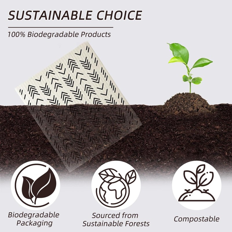 6 PCS Swedish Dishcloth - Reusable Cellulose Wooden Fiber Kitchen