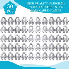 Blulu 50 Pcs 1/8 Inches M3 Stainless Steel Wire Rope Cable Clip Clamp 304 Stainless Steel Wire Rope Clamp Clip Wire Cable Clamp Wire Rope Clips U Bolt Saddle Fastener