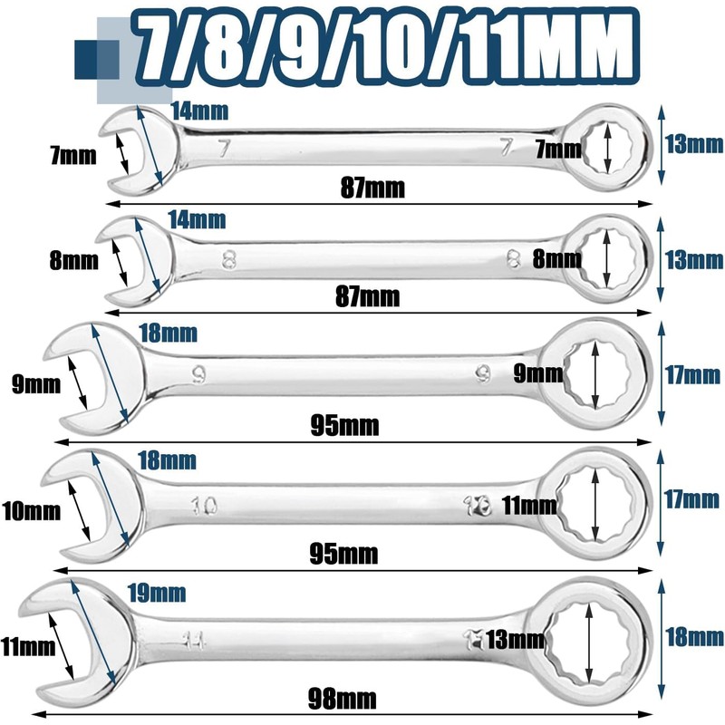 10 Pcs Mini Wrench Set Metric, 4mm-11mm Open End and