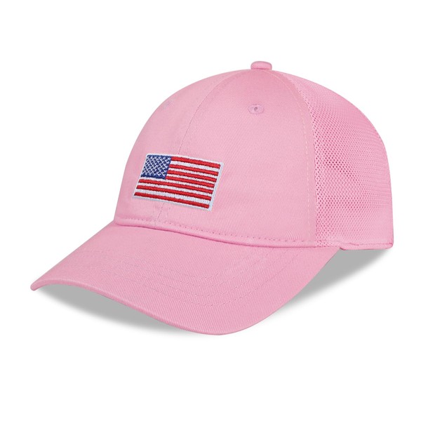 BUTITNOW Girls American Flag Trucker Hat - Adjustable Snapback Baseball
