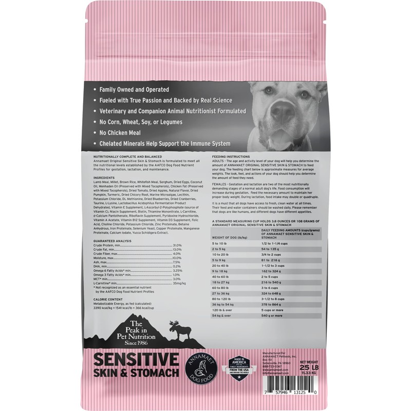 Annamaet Original Sensitive Skin & Stomach Dry Dog Food, (Lamb,
