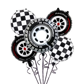 Elaliyi Racing Balloons Gaint Wheel Balloons Foil Racing Car Tire Balloons Car Party Race Car-themed Decorations for Birthday Baby Shower Ceremonies 5 PCS