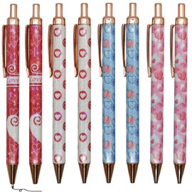 Maydahui 8PCS Retractable Heart Ballpoint Pens Love Shaped Wing Pen Novelty Priting Metal Pen Black Ink for Valentine's Day School Party Office