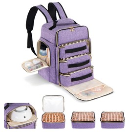 Hautton Nail Polish Organizer, Extra Large Storage Bag Holds 126 Bottles Nail Polish Lamp Supplies, Professional Sturdy Travel Case for Manicurist -Purple