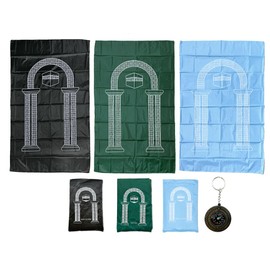 Hitopin Portable Muslim Prayer Rug, 3PCS Mini Pocket Portable Prayer Rug, Muslim Prayer Mat with Portable Compass, Muslim Prayer Carpet,Islamic Prayer Mat, Ramadan Gift Set (Green,Light Blue,Black)