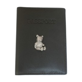Teddy Bear Leather Passport Cover Black Holder RFID Safe Gift 364