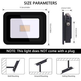 MIHEAL 110V(2 Pack) 30W LED Flood Light, Warm White(3000K), IP68Waterproof Super Bright Security Lights, Outdoor Floodlight for Yard, Garden, Playground, Basketball Court