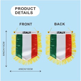 Italy Hanging Flag with Suction Cup Double Sided Mini 4x6 Inch Italian Banner Decorations for Car Home Wall Door Window